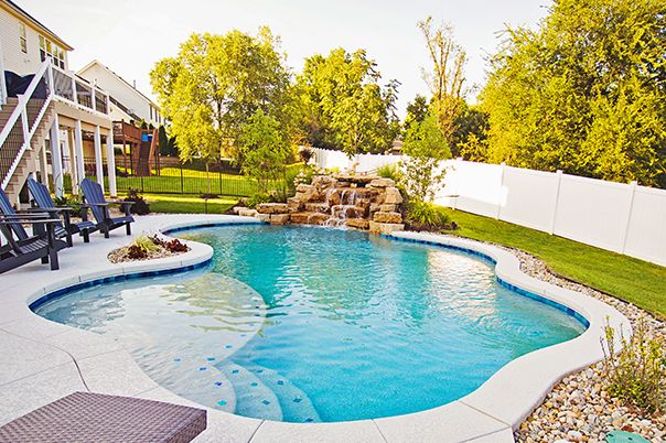 Pool With Accent Tiles and Boulder Waterfall
