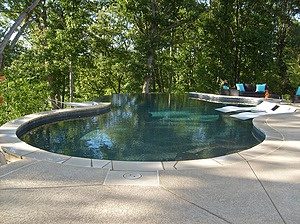 st louis pool construction, custom concrete pool, freeform, flagstone coping, textured deck