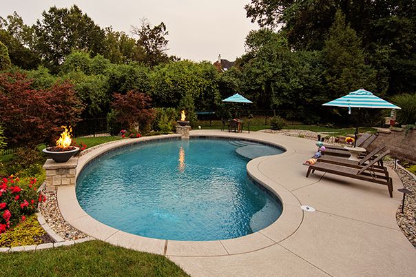 Pool With Fire Bowls and Accent Tiles