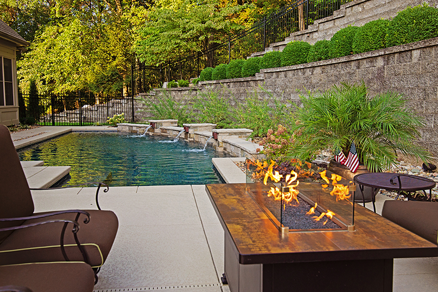 Wildwood Pool with Raised Masonry Wall and U-shaped Scuppers