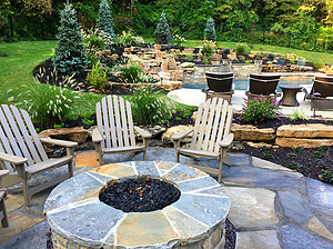 st louis pool construction, custom concrete pool, fire pit, flagstone patio