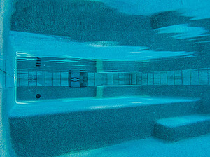 st louis pool construction, custom concrete pool, stair entry, tan shelf, submerged