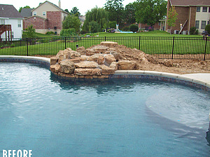 landscape design, st. louis landscape, before, boulder water feature