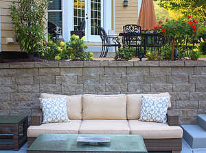 st. louis pool construction, brown wicker outdoor furniture with ivory cushions