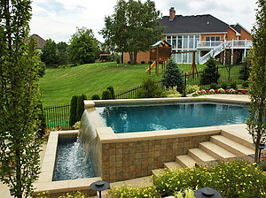 st. louis custom designed concrete pool, vanishing edge, concrete stairs